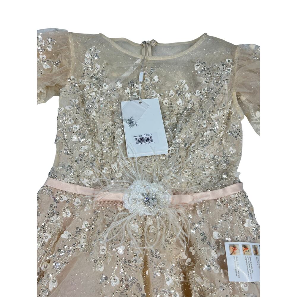 Mac Duggal 20362 Beige Embellished Flutter Sleeve Bow Waist A-Line Gown size 6 - Picture 10 of 14